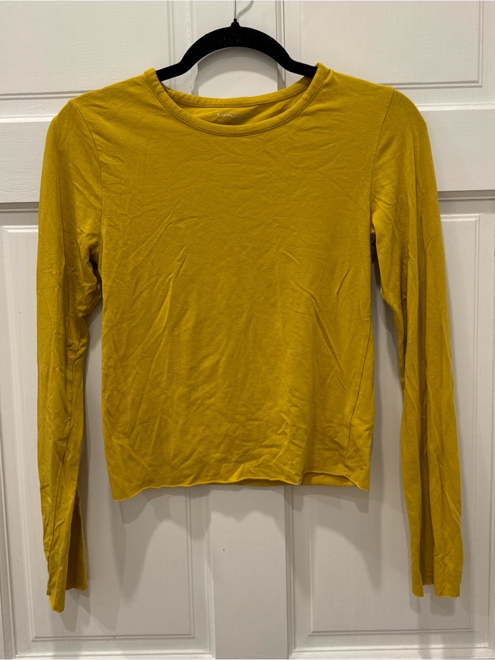 By Anthropologie Long Sleeve Crewneck T Shirt Yellow Mustard Gold Top Cotton XS